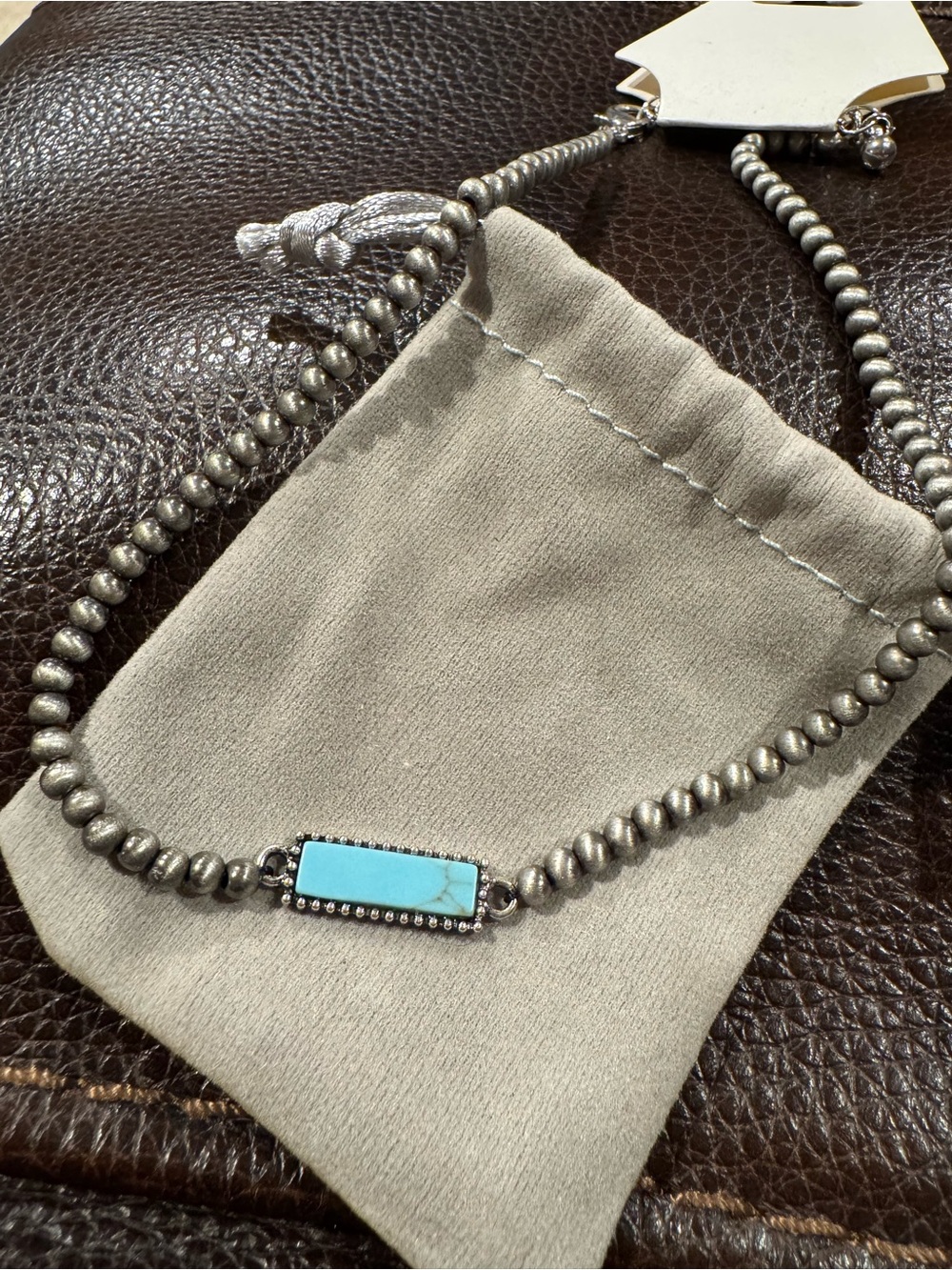 Turquoise Bar Bead Necklace with Silver Beads - Women's Jewelry